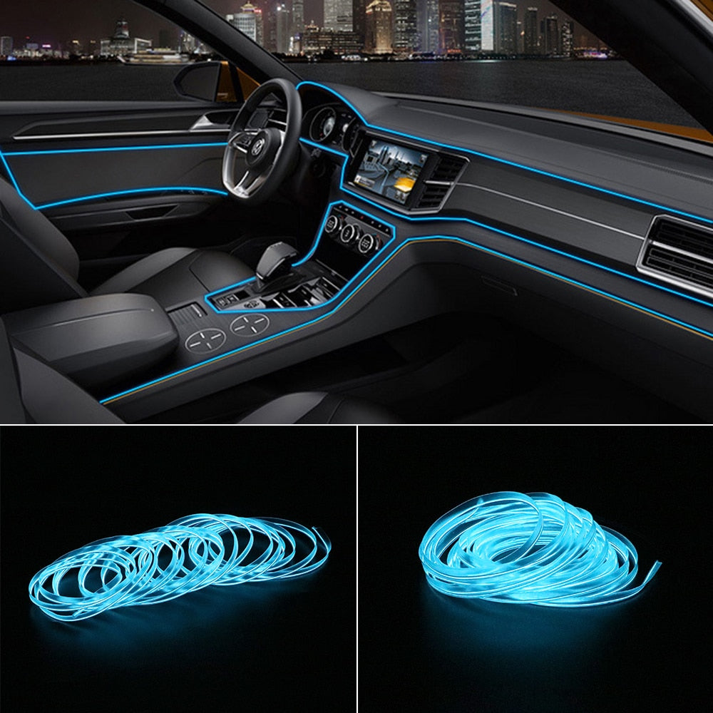 FORAUTO 5 Meters Car Interior Lighting Auto LED Strip EL Wire Rope Auto Atmosphere Decorative Lamp Flexible Neon Light DIY