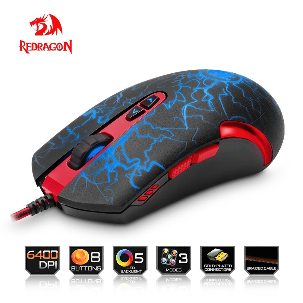 Redragon Gaming Mouse PC 6400DPI 7 programmable buttons breathing light 4 speed gear 400/800/1600/3500 USB Wired Desktop