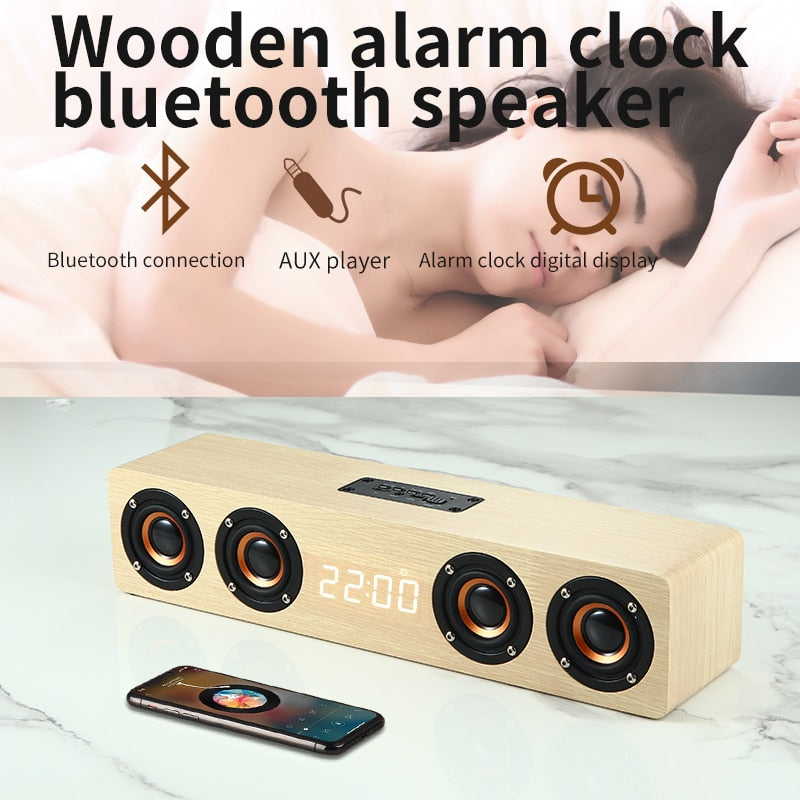 Home theater portable column Bluetooth Speaker Wireless wood speaker Alarm Clock Radio subwoofer Soundbar for TV speaker AUX USB