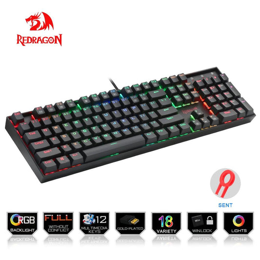 Redragon USB mechanical gaming keyboard ergonomic RGB LED backlit keys Full key anti-ghosting 104 wired Computer gamer K551RGB