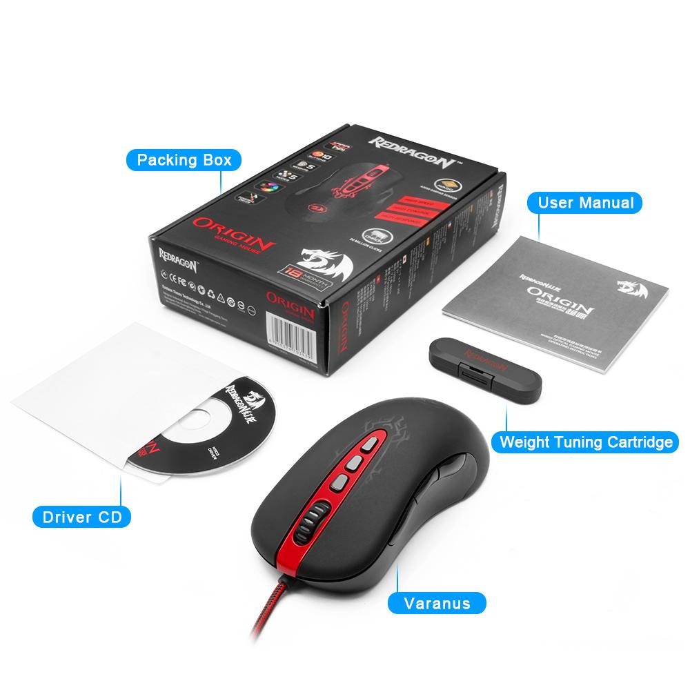 Redragon Gaming Mouse PC 3200 DPI Durable smooth TEFLON feet pads 5 programmable buttons high-speed USB Wired for Desktop