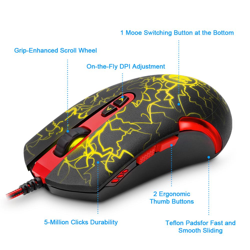 Redragon Gaming Mouse PC 6400DPI 7 programmable buttons breathing light 4 speed gear 400/800/1600/3500 USB Wired Desktop