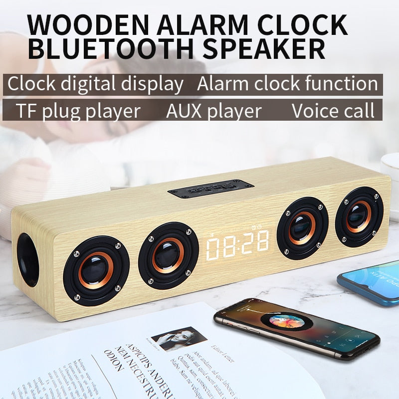 Home theater portable column Bluetooth Speaker Wireless wood speaker Alarm Clock Radio subwoofer Soundbar for TV speaker AUX USB