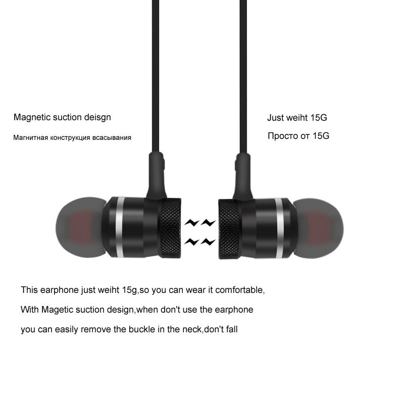 Wireless earphones Neckband Magnetic Sports 5.0 Bluetooth Earphone Stereo Earbuds Music Metal Headphones With Mic For All Phones