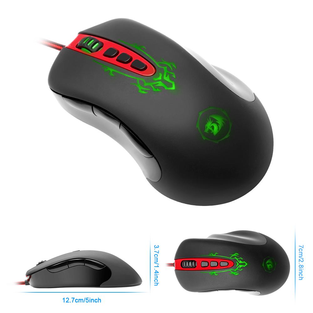 Redragon Gaming Mouse PC 3200 DPI Durable smooth TEFLON feet pads 5 programmable buttons high-speed USB Wired for Desktop