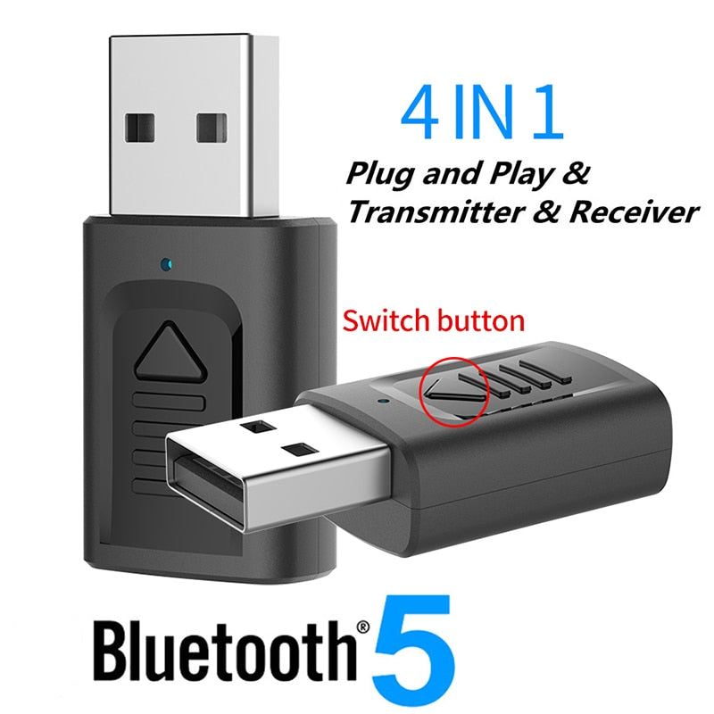 USB Bluetooth 5.0 Adapter 3.5mm AUX BT Audio Receiver Transmitter Wireless Dongle For Car TV Speaker 4 in 1 Bluetooth Adapter