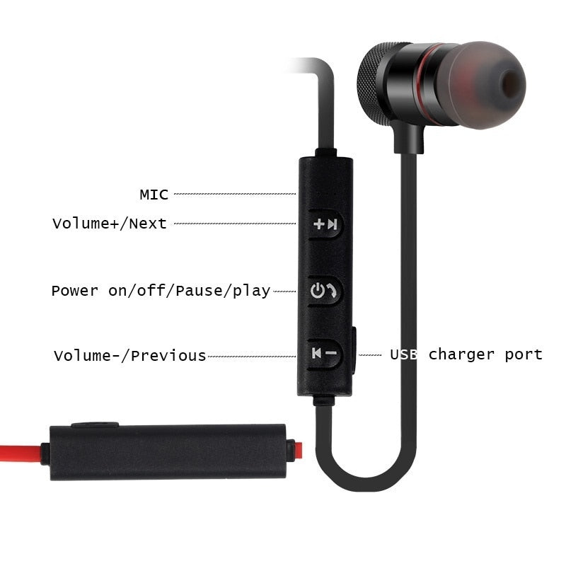 Wireless earphones Neckband Magnetic Sports 5.0 Bluetooth Earphone Stereo Earbuds Music Metal Headphones With Mic For All Phones