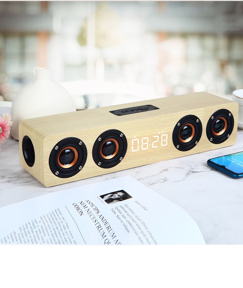 Home theater portable column Bluetooth Speaker Wireless wood speaker Alarm Clock Radio subwoofer Soundbar for TV speaker AUX USB