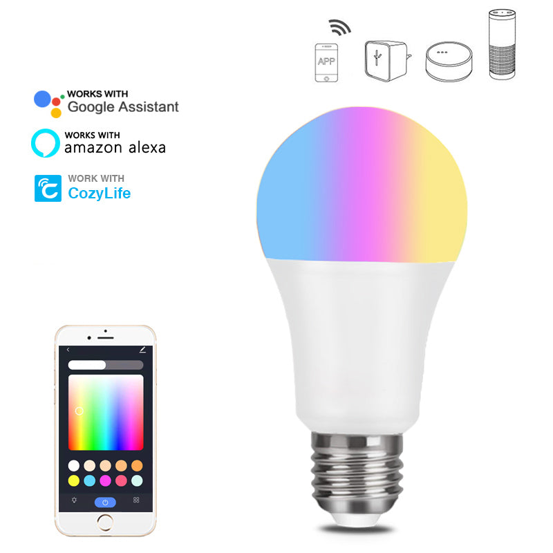 WiFi Smart Bulb Alexa Voice Control RGBCW Dimming Color A19 Bulb Graffiti Smart Life