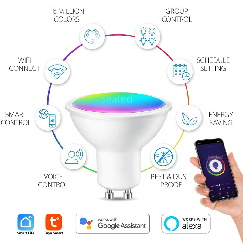 WIFI Smart Spotlight GU10 RGBCW Mobile Phone APP Dimming And Color Matching Support Alexa Speaker Control