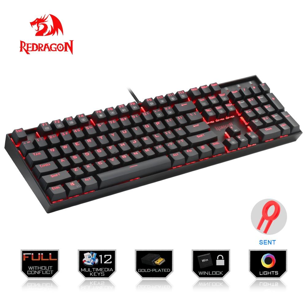 Redragon USB mechanical gaming keyboard ergonomic Key backlit Single breathing light Full key anti-ghosting 104 keys PC gamer