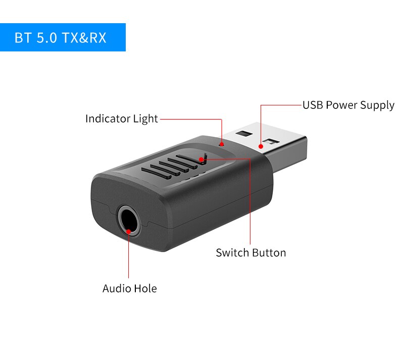 USB Bluetooth 5.0 Adapter 3.5mm AUX BT Audio Receiver Transmitter Wireless Dongle For Car TV Speaker 4 in 1 Bluetooth Adapter