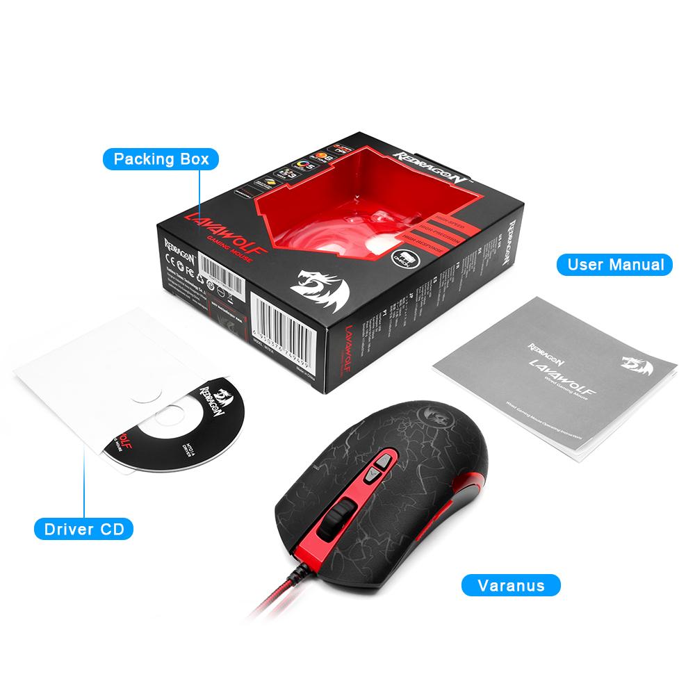 Redragon Gaming Mouse PC 6400DPI 7 programmable buttons breathing light 4 speed gear 400/800/1600/3500 USB Wired Desktop