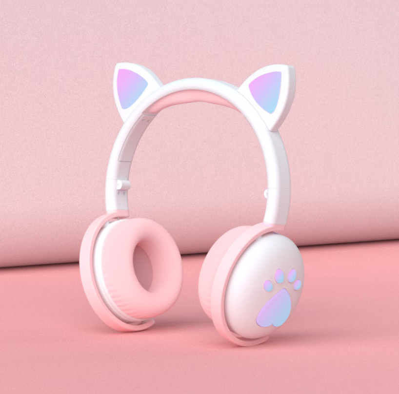 AIKSWE Bluetooth Headphones glowing cute LED Cat Ear Paw Girls Gift Kids Headset Wireless HIFI Stereo Bass 3.5mm Plug With Mic