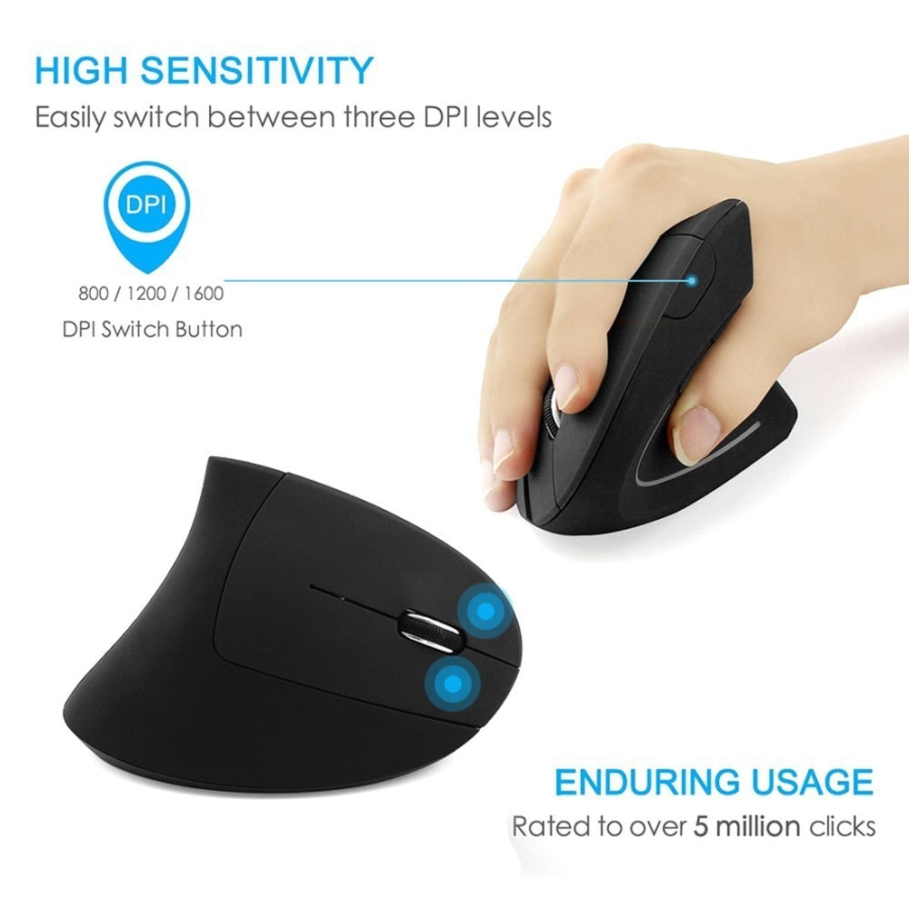 Wireless Mouse Ergonomic Optical 2.4G 800/1200/1600DPI Colorful Light Wrist Healing Vertical Mouse