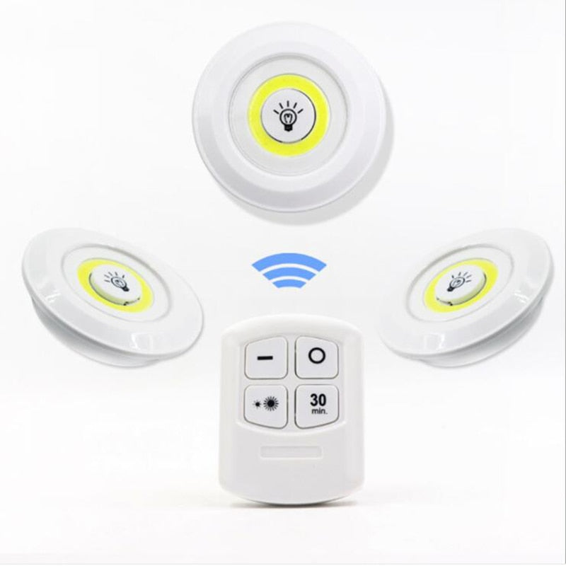 3W Super Bright Cob Under Cabinet Light LED Wireless Remote Control Dimmable Wardrobe Night Lamp Home Bedroom Closet Kitchen