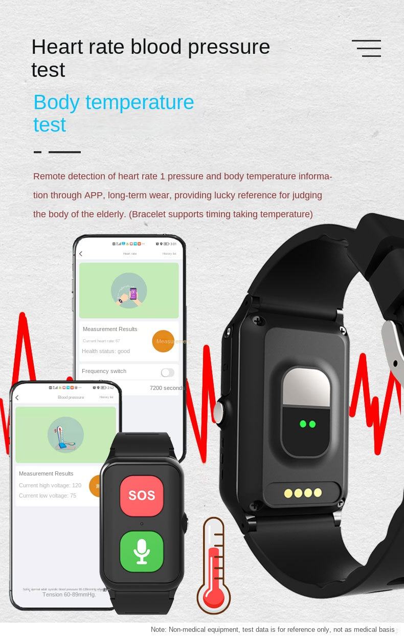 A70 Elderly GPS Positioning Watch Locator With Heart Rate Measurement Body Temperature Smart Bracelet