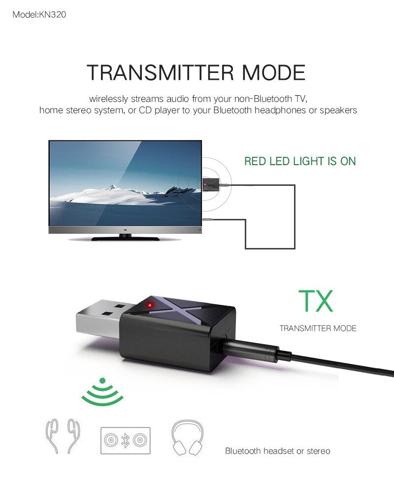 Bluetooth 5.0 Audio Receiver Transmitter Mini Stereo Bluetooth AUX RCA USB 3.5mm Jack For TV PC Car Kit Wireless Adapter