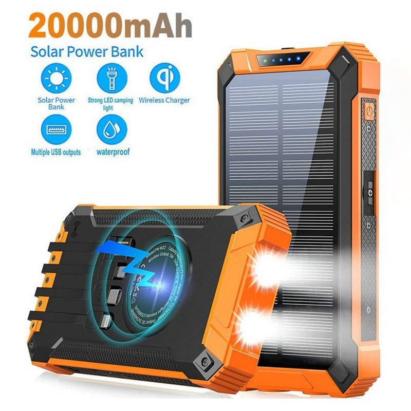 Wireless charging solar power bank 20000 mAh large capacity mobile phone outdoor power bank