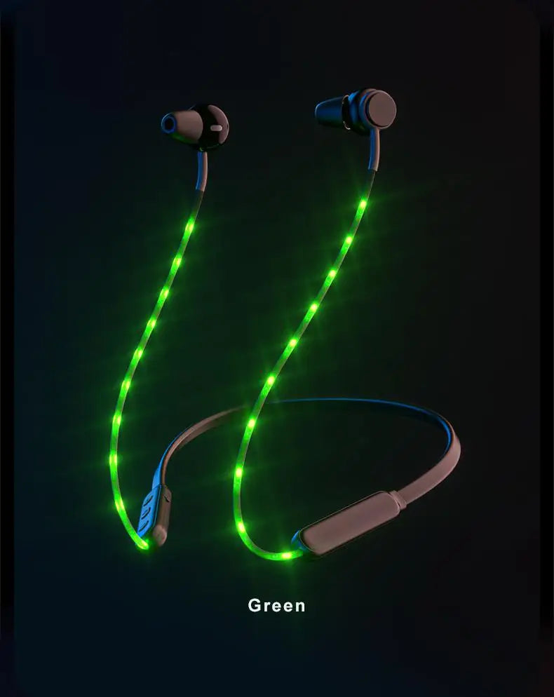 New wireless Bluetooth 5.0 neck style cool glow headphones with microphone sports game headphones noise reduction stereo headset