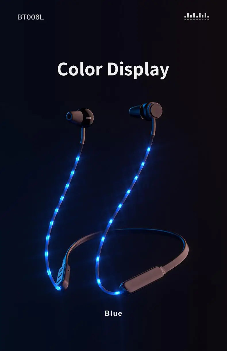 New wireless Bluetooth 5.0 neck style cool glow headphones with microphone sports game headphones noise reduction stereo headset